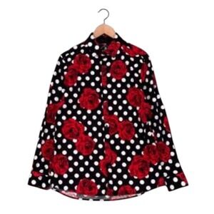 Chic Black and Red Floral Button Down Shirt